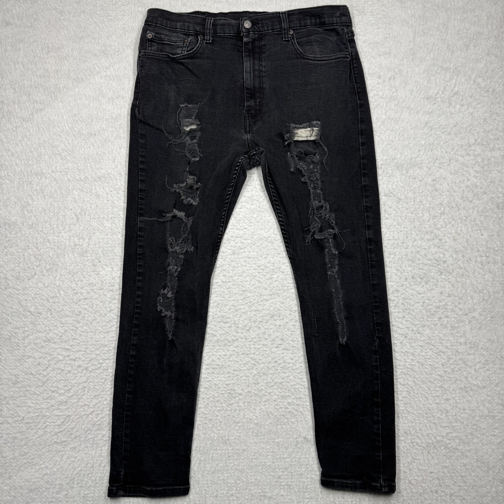 Levi's 512 Distressed Jeans Black Grunge Denim Straight Leg Men's Size 38x32